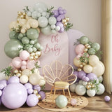 Sage Green Purple Pink Balloon Arch Kit 132Pcs Sage Green Pastel Pink Green Purple Yellow Gold Clear Balloons For Wildflower Baby Shower Bridal Shower Wedding Birthday Party Decorations