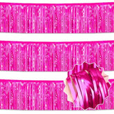 3 Pack 10 Ft Fuchsia Foil Fringe Garland Metallic Streamers Tinsel Banner Wall Hanging Garland Backdrop For Parade Floats, Halloween, Christmas, Thanksgiving, New Year Party Decorations