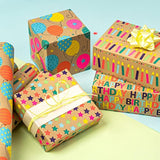 4 Rolls Kraft Birthday Wrapping Paper, 17"x10' Each, Colorful Design