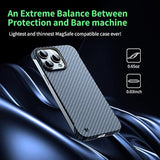 Magnetic Ultra-Thin Frosted Soft Touch Skin Borderless Carbon Fiber Bump Texture For Iphone 15 Pro Frameless Case 6.1" Slim Minimalist Lightweight Matte Hard For Magsafe Cover Case-Black