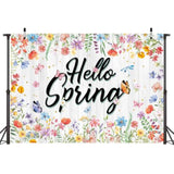 Hello Spring Banner Backdrop 6x4FT Spring Wildflower White Wooden Photography Background Easter Party Decorations Supplies Photo Props