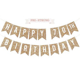 Pre-Strung Happy 70Th Birthday Banner - No Diy - Gold Glitter 70Th Birthday Party Banner For Men & Women - Pre-Strung Garland On 6 Ft Strands - Gold Bday Party Decorations & Decor - No Diy