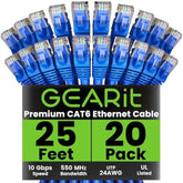 GearIT Cat 6 Ethernet Cable 25 ft (20-Pack) - Cat6 Patch Cable, Cat 6 Patch Ca