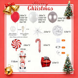 Christmas Balloon Garland Arch kit with Red White Silver Balloons, Confetti Balloons, Candy, Cane, Explosion-Star, Gift Box, santa-claus elk snowman combo Foil Balloons for Xmas Party Decorations