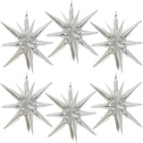 6 Pcs 22-Inch Silver Starburst Balloons 4D Star Foil Decor for NYE & Weddings