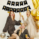 Happy Birthday Banner, Black And Gold Birthday Banner, Happy Birthday Decoration, Black And Gold Party Decoration