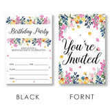 Wildflower Birthday Party Invitations Supplies Fill-In Set Of 20 With Envelopes Floral Birthday Bash Invites Cards, Double Sided
