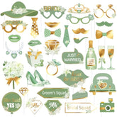 38 Pcs Sage Green Wedding Photo Booth Props, Bridal & Engagement Party Decorations