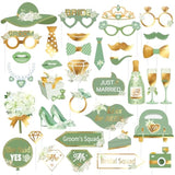 38 Pcs Sage Green Wedding Photo Booth Props, Bridal & Engagement Party Decorations