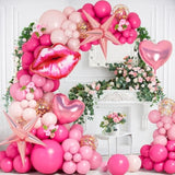 Valentines Balloons Arch Garland Kit With Explosion Star Pink Heart Lip Foil Balloon For Women Girls Valentine'S Day Galentines Day Party Wedding Engagement Anniversary Party Supplies