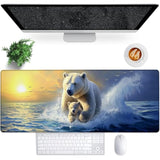 Polar Bear Gaming Mouse Pad, 31.5"×11.8" Extended Desktop Mouse Pads For Keyboard Laptop Computer, Sunset Cute Bears Large Desk Mat With Stitched Edges For Work Office Desk Decor