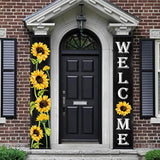 Sunflower Welcome Hanging Banners Spring Porch Banners Flags Summer Door Hanging Decorations For Front Door Garden Home Yard Sunflower Party Decorations(Black Background)