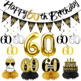 13Pcs 60Th Birthday Decorations For Men Women, Black Gold Happy 60 Birthday Banner Centerpieces Swirls Balloons Kit Party Supplies, Sixty Years Old Bday Ceiling Table Topper Decor