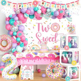134PCS Two Sweet Donut 2nd Birthday Decorations with Balloons, Banner & Tableware