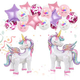 16Pcs Unicorn Balloons Kit – 2 3D Foil Unicorns, 4 Stars & 10 Latex Balloons
