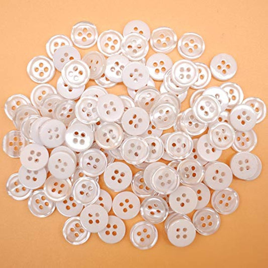 11Mm 200Pcs Sewing Shirt Resin Buttons 4 Holes White Faux Pearl Finish