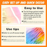4 Pack 10 Ft Light Rainbow Foil Fringe Garland Metallic Streamers Tinsel Banner Wall Hanging Garland Backdrop For Parade Floats, Halloween, Christmas, Thanksgiving, New Year Party Decorations
