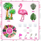 165Pcs Flamingo Tropical Balloon Arch Garland Kit, Hot Pink Green Gold Foil Coconut Flamingo Balloons With Palm Leaves For Hawaiian Luau Aloha Summer Beach Tropical Birthday Party Decorations