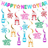 17pcs Happy New Year 2026 Banner Hanging Swirl Streamers Party Decorations