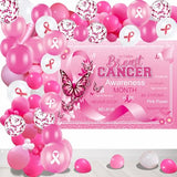 Breast Cancer Awareness Party Decorations Pink Ribbon Balloon Garland Arch Set with Breast Cancer Awareness Backdrop Banner for October Breast Cancer Prevention Survivor Charity Activities Decorations
