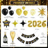 New Years Decorations 2026, New Year Balloon Arch with Black Gold Confetti Balloons 2026 Number Balloons New Year Banner for Eve Party Supplies Nye Decorations