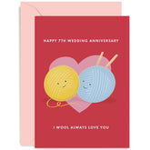 Old English Co. Happy 7Th Anniversary Card - Wool Anniversary Greeting Card - Funny 7Th Anniversary Card For Husband Or Wife - Wool Wedding Anniversary Card For Couple | Blank Inside With Envelope