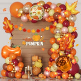 194PCS Fall Balloon Arch Kit with Maple Leaf Pumpkin Balloons for Thanksgiving