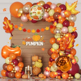 194PCS Fall Balloon Arch Kit with Maple Leaf Pumpkin Balloons for Thanksgiving