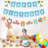 Seaside Happy Birthday Party Decoration Blue White Sign Starfish Conch Hanging Paper Banner For Kids Adults Tropical Hawaiian Beach Pool Summer Accessories Supplies