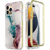 For Iphone 15 Pro Max Case With Built-In Screen Protector,Durable Cover With Fashionable Designs For Women Girls,Protective Phone Case 6.7" Turquoise Pink Marble