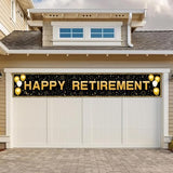 Retirement Party Decorations, Large Black and Gold Happy Retirement Banner, Retirement Party Decorations Men, Retirement Banner for Women (118" X 20")