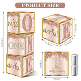 3Pcs 1St Birthday Boxes & Decor - Pink Rose Gold Miss Onederful Balloons, One Year Old Girl Birthday Theme Cardboard Box Decor