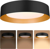 16.5 Inch Matte Black Gold LED Ceiling Light 30W Dimmable Flush Mount Fixture