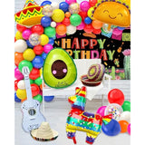 100Pcs Mexican Party Birthday Decorations Fiesta Balloon Arch Garland Kit, 5 De Mayo Happy Birthday Backdrop Taco Balloons Tablecloth Decor Carnival Cinco De Mayo Party Decorations Supplies
