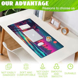 Desk Mat, Science Fiction Beach Sunset Desk Pad, Neon Design Beach Large Gaming Mouse Pad, Extended Big Computer Keyboard Mouse Pad With Non-Slip Base And Stitched Edge, 35.4"X15.7"
