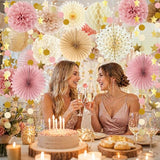 Boho Paper Party Decorations, Blush Pink Champagne Gold Elegant Party Decor