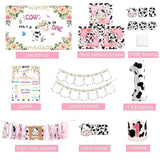 Holy Cow I'M One Birthday Decorations - Cow Theme First Birthday Supplies For Girls, Backdrop, High Chair Banner, One Balloon Box