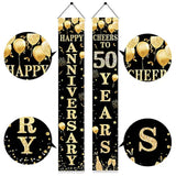 Happy 50Th Anniversary Door Banner Decorations, 50 Years Cheers Party Supplies, Black Gold Fifty Anniversary Welcome Door Banner Sign