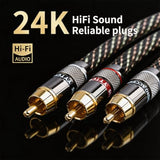 Audiophile HiFi Audio RCA Cables - RCA Splitter 1 Male 2 Male,15 AWG,4N OFC Core,Gold-Plated Plugs,with Nylon Braid,Subwoofer Cable,Compatible with