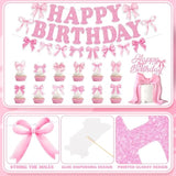 44 Pcs Pink Bow Birthday Decorations Include Pink Bow Balloons Star Balloons Cake Topper Bow Happy Birthday Banner For Party