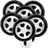 6pcs Race Car Tire Foil Balloons – 18" Black & White Party Decor for Car-Themed Birthdays