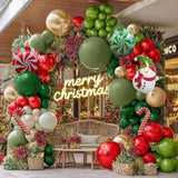 Christmas Balloon Garland Double Stuffed Sage Olive Green Red Gold Pearl White Sand Balloon Arch Kit Cane Santa Claus Balloons For Birthday New Year Xmas Christmas Eve Party Decorations