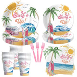 Surfs Up Birthday Plates And Napkin Party Decorations Tableware Girls - Pink Surf Party Supplies, Plate, Cup, Napkin, Fork, Summer Hawaiian Beach Wave Surfing Birthday Decorations | Serve 24