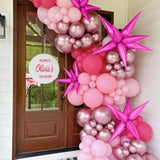 Pink Balloon Arch Kit, 112 Pcs Pink And Hot Pink Pastel Pink Metallic Balloons Garland With Explosion Star Heart Foil Balloons For Girls Birthday Bridal Valentine'S Day Princess Party Decorations