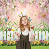 Spring Easter Garden Photography Backdrop Green Grass Lawn Floral Butterfly Fence Baby Shower Birthday Party Decorations Banner (5X7Ft)