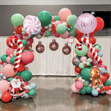 Christmas Balloons Garland Arch Kit, Pastel Pink Green Red Blue Candy Cane Balloon Sweet Lollipop Gingerbread Foil Balloon for Christmas New Year Birthday Xmas Holiday Cookie Exchange Party Decoration