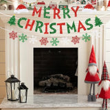 Merry Christmas Banner - Red & Green Glittery Christmas Bunting Garland With Snowflakes For Indoor Room Decoration