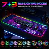 Rgb Mouse Pad With 15W Wireless Charging, Purple Anime Neon Extended Large Led Gaming Mouse Pad Non-Slip Rubber Base, 10 Light Modes Desk Pad For Home Office-Warrior Cat