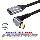 cablecc 10Gbps 100W Male to Female USB 3.1 USB-C Type C Up Down Angled Extension Data Cable with Sleeve for Laptop 2M