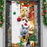 Christmas Door Cover Cute Santa Cat Front Door Covers Decoration 71X36 Inch, Merry Christmas Banner For Holiday Parties, Winter Xmas Decor, Festive Backdrop For Home & Office